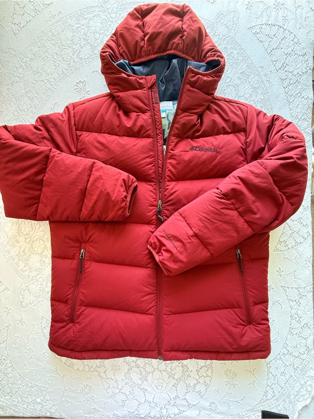Columbia Omni-Heat 650 TurboDown Down Hooded Winter Coat Burgundy Size XL